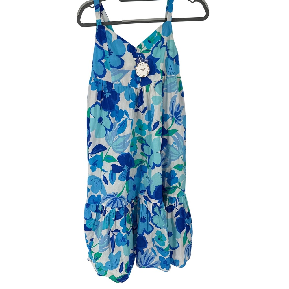 Oddi Floral Midi Dress Womens‎ Small Blue NWT Tiered Cotton Smocked Back ID16605